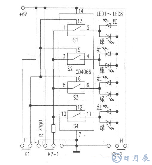 CD4066四双向模拟开关的测试电路
