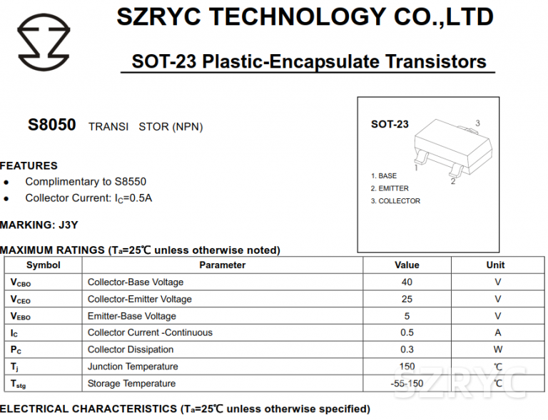 s8050三极管参数参数